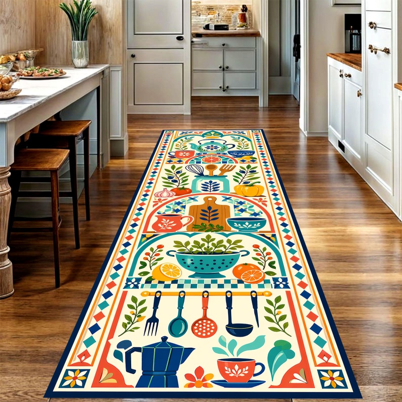 Commercial Kitchen Mats Anti Fatigue - Retro Kitchen Utensil Print Long Runner