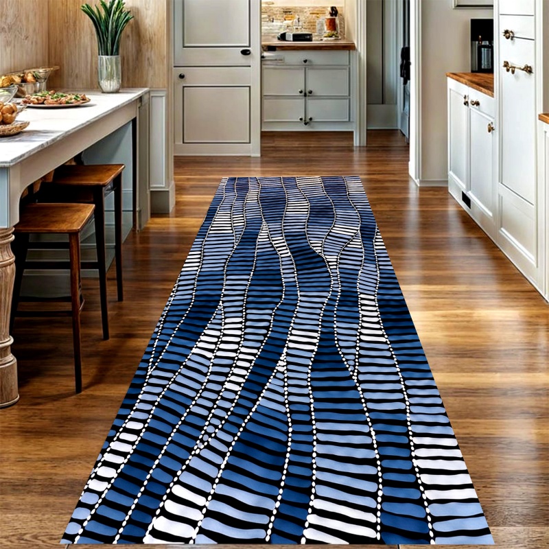 Commercial Kitchen Layouts - Blue Gradient Striped Long Runner Rug,abstract