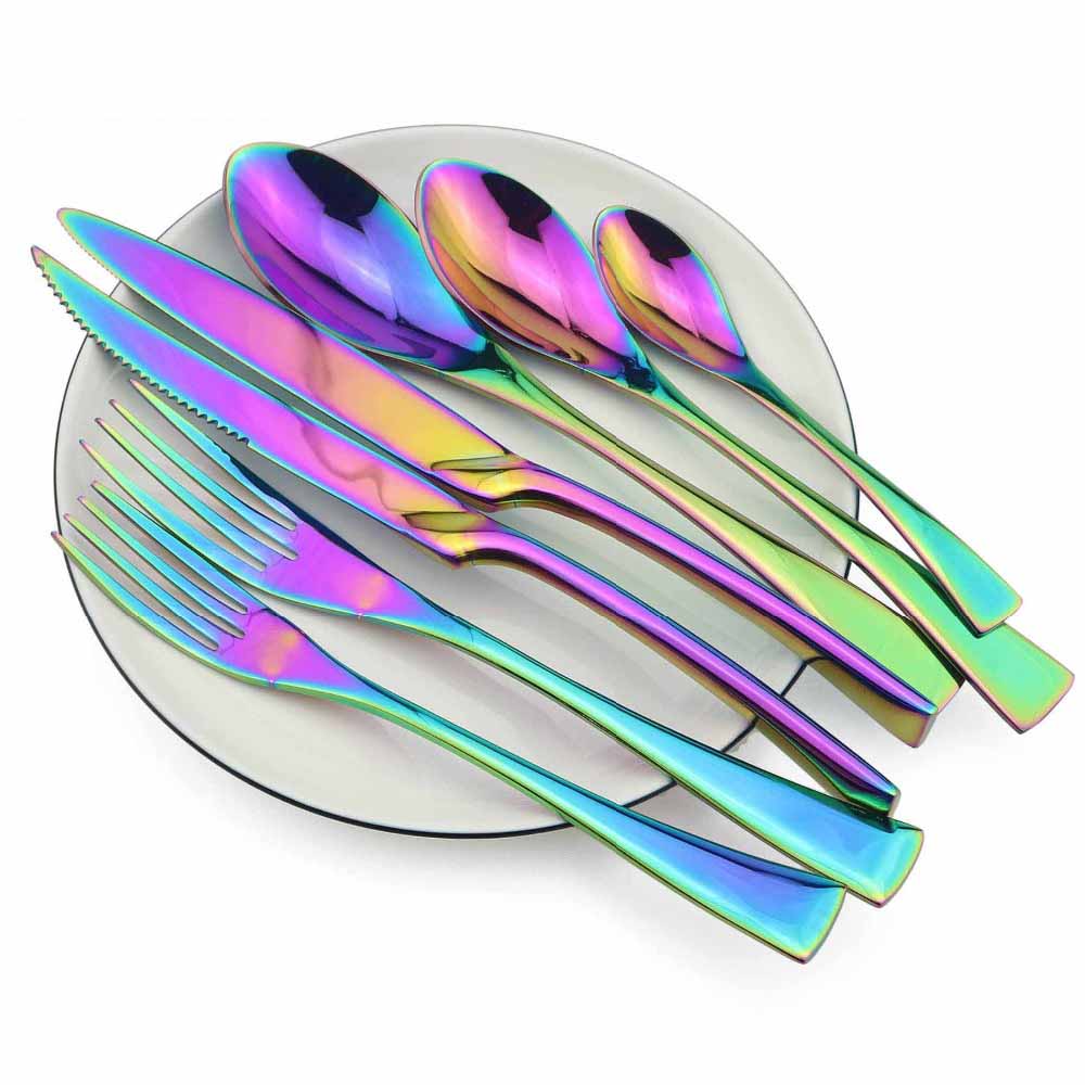 Commercial Kitchen Knife Set - 1-Pieces Rainbow Dinnerware Set Colorful Mirror